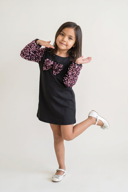 Black Sequin Velour Full Sleeve Dress