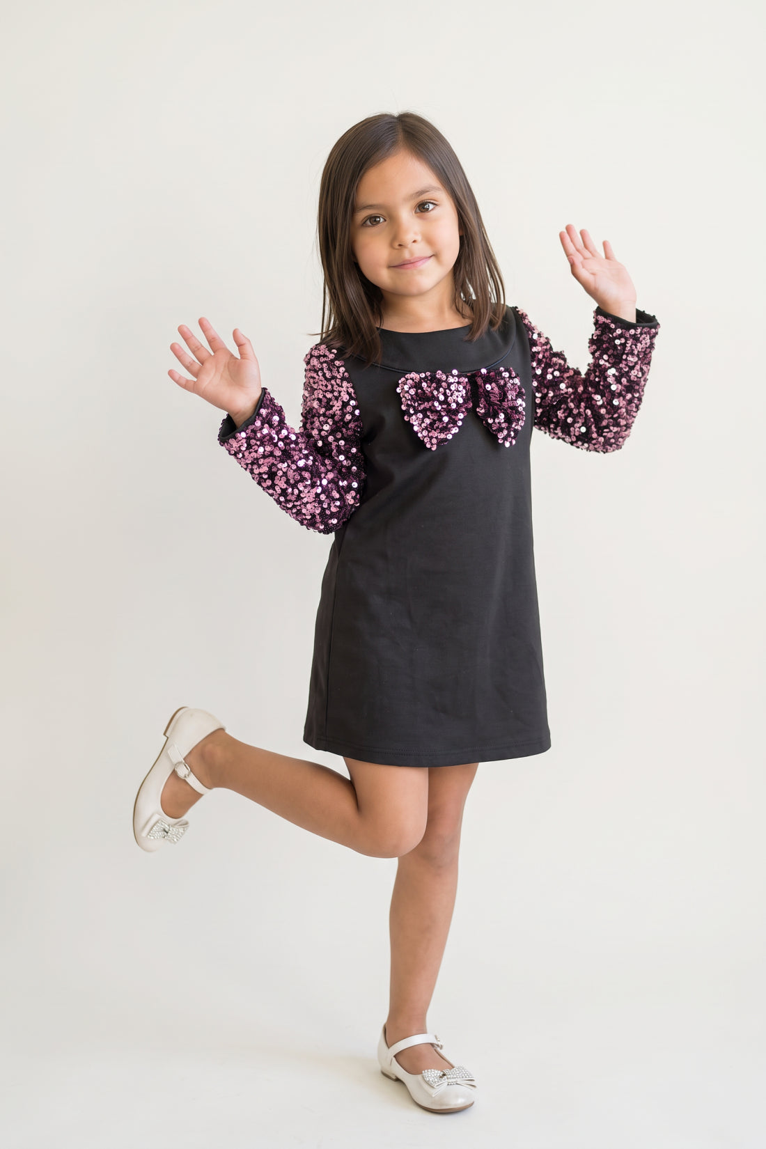 Black Sequin Velour Full Sleeve Dress