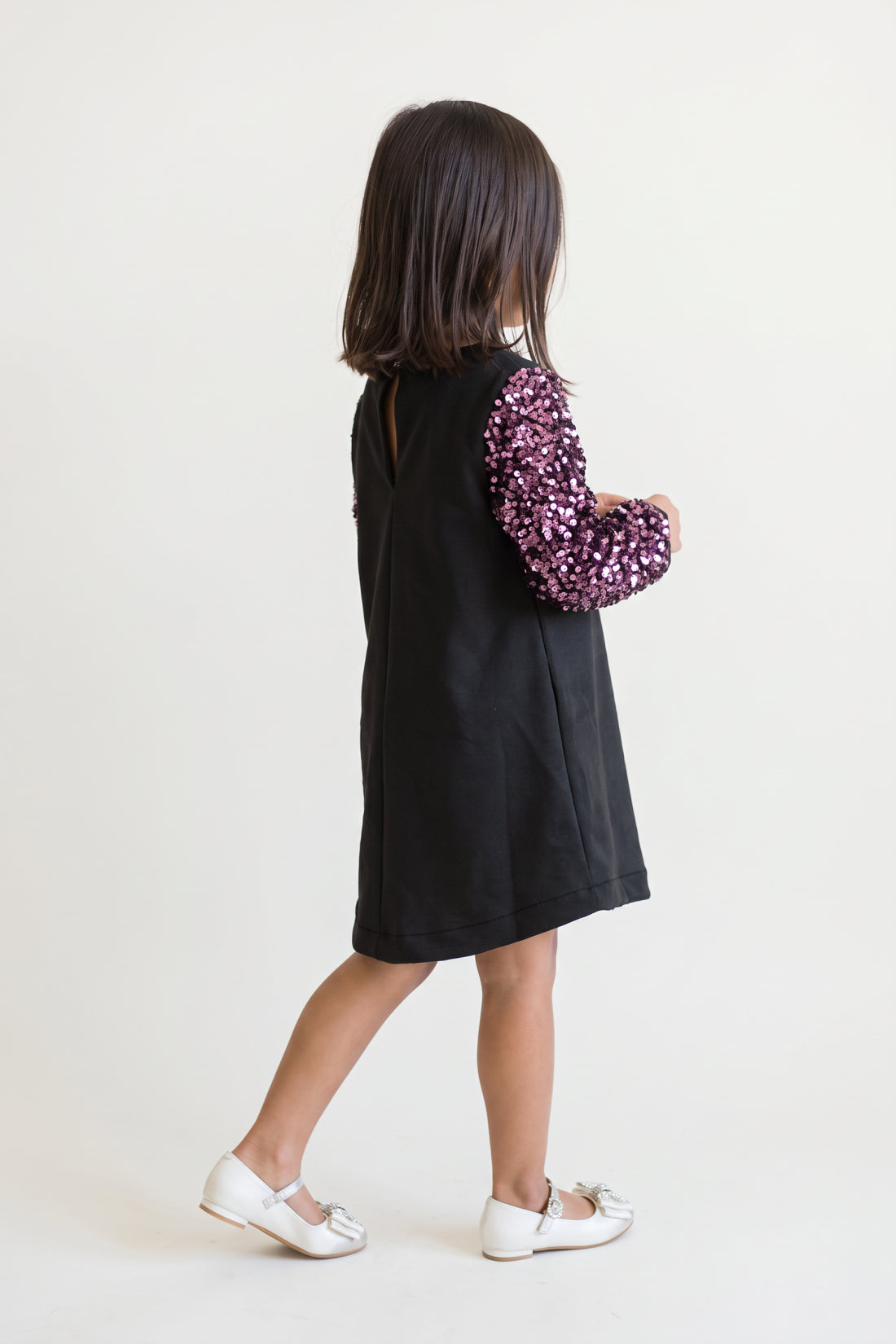 Black Sequin Velour Full Sleeve Dress
