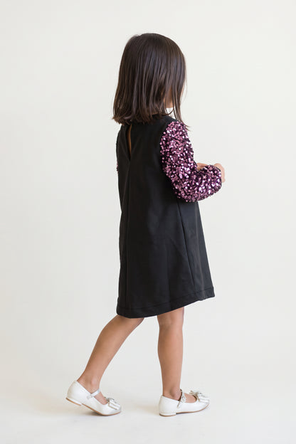 Black Sequin Velour Full Sleeve Dress