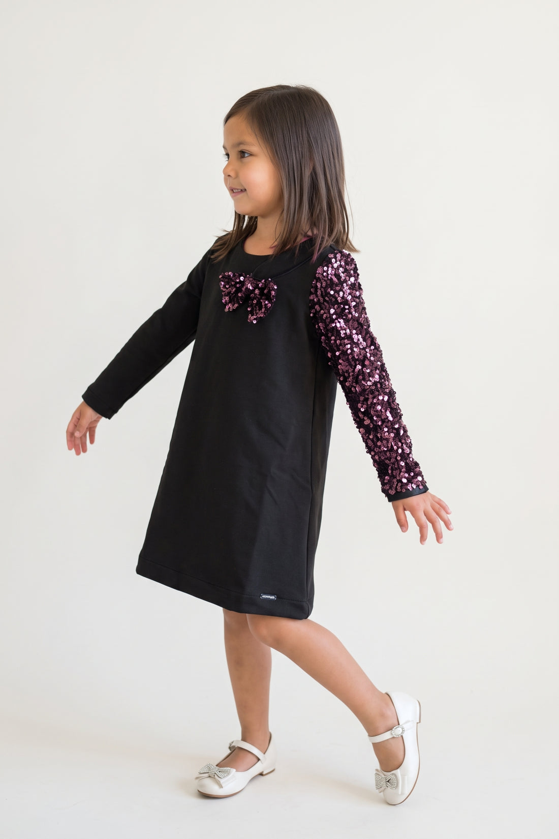 Black Sequin Velour Full Sleeve Dress