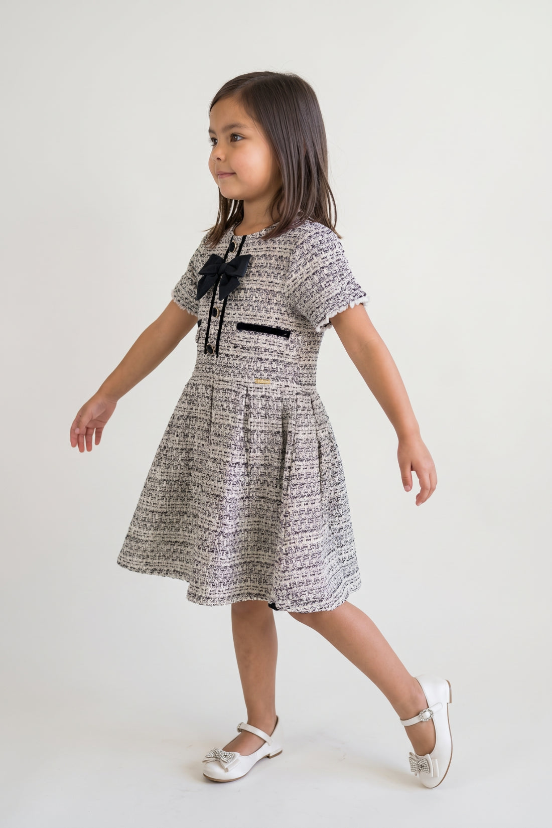 Multi Boucle Half Sleeve Zip Dress