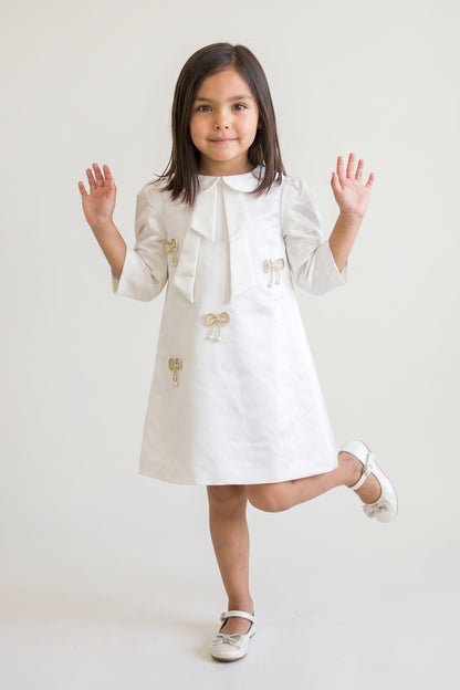 Off White Satin Peter Pan Collar Dress