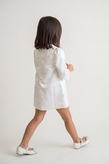 Off White Satin Peter Pan Collar Dress
