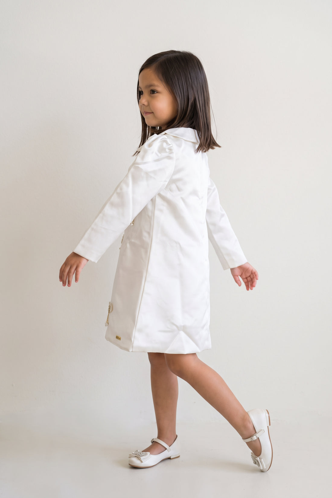 Off White Satin Peter Pan Collar Dress