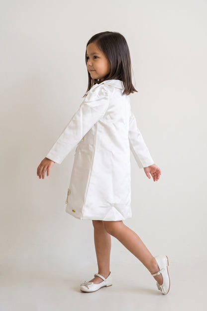 Off White Satin Peter Pan Collar Dress