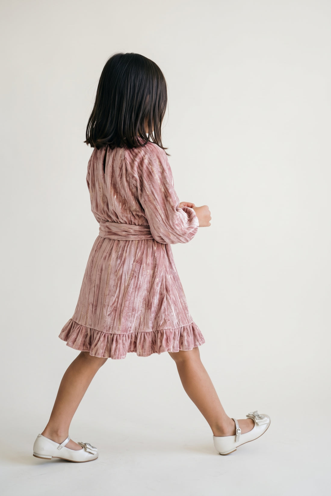 Pink Embellished Velour Full Sleeve Dress