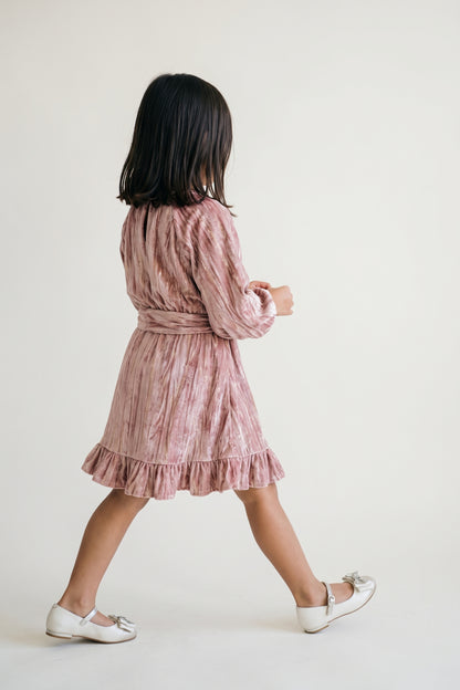 Pink Embellished Velour Full Sleeve Dress