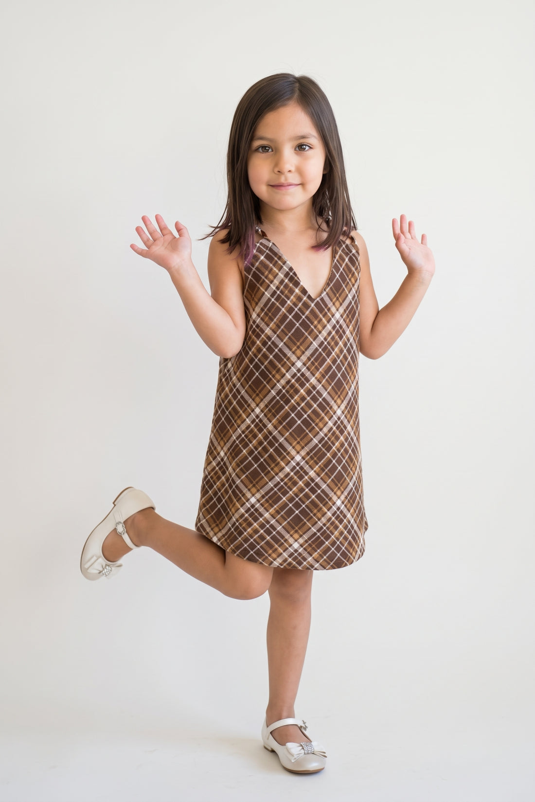 Multi Checked Flannel V-Neck Sleeveless Dress