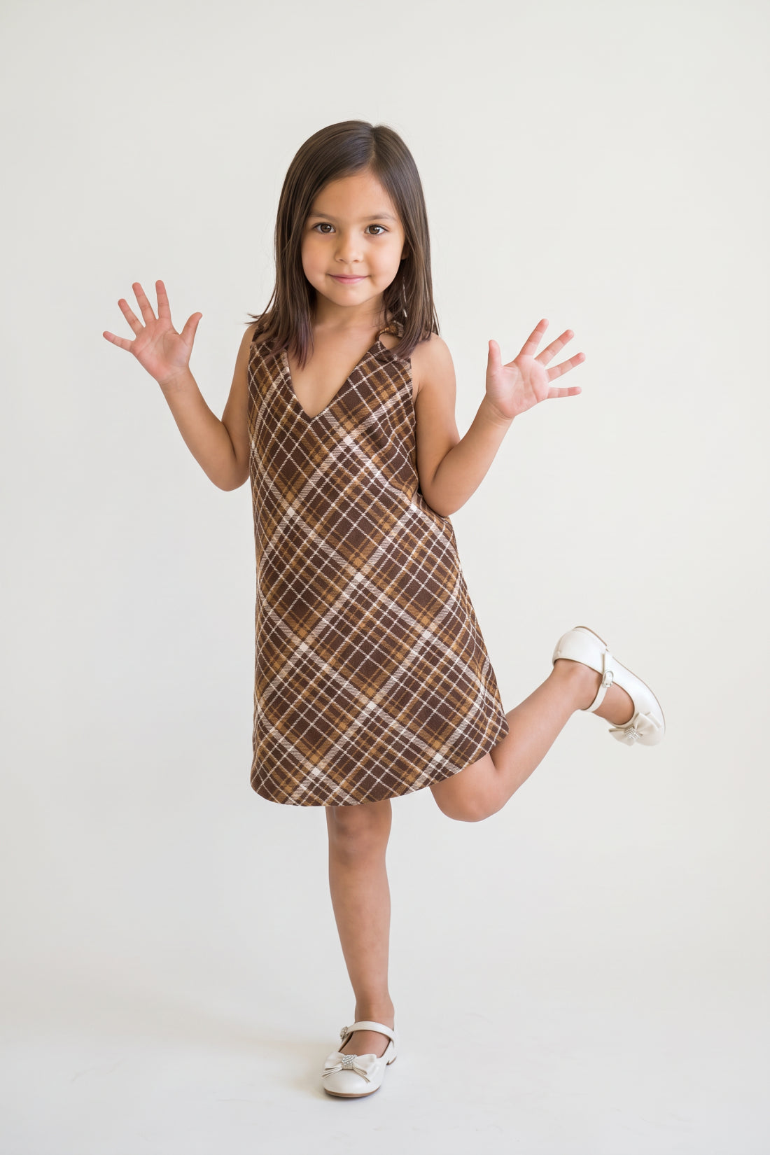 Multi Checked Flannel V-Neck Sleeveless Dress