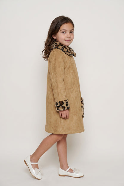 Brown Suede Peter Pan Collar Full Sleeve Dress