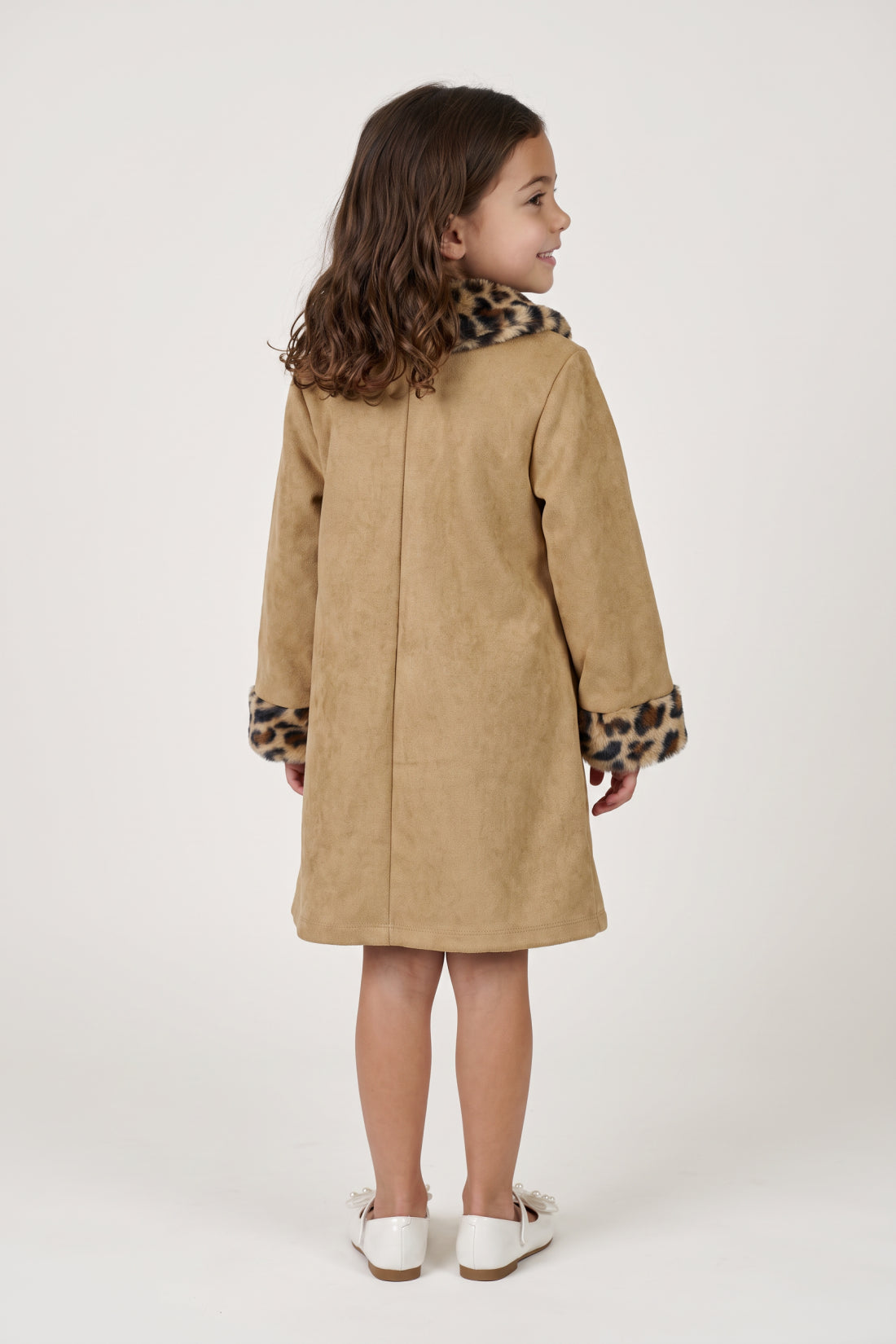 Brown Suede Peter Pan Collar Full Sleeve Dress