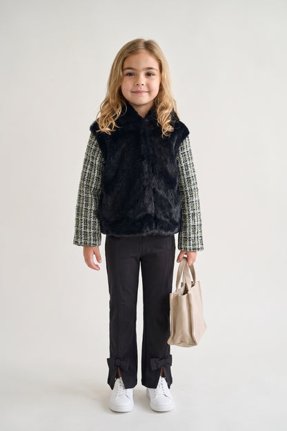 Black Fur Hooded Full Sleeve Jacket
