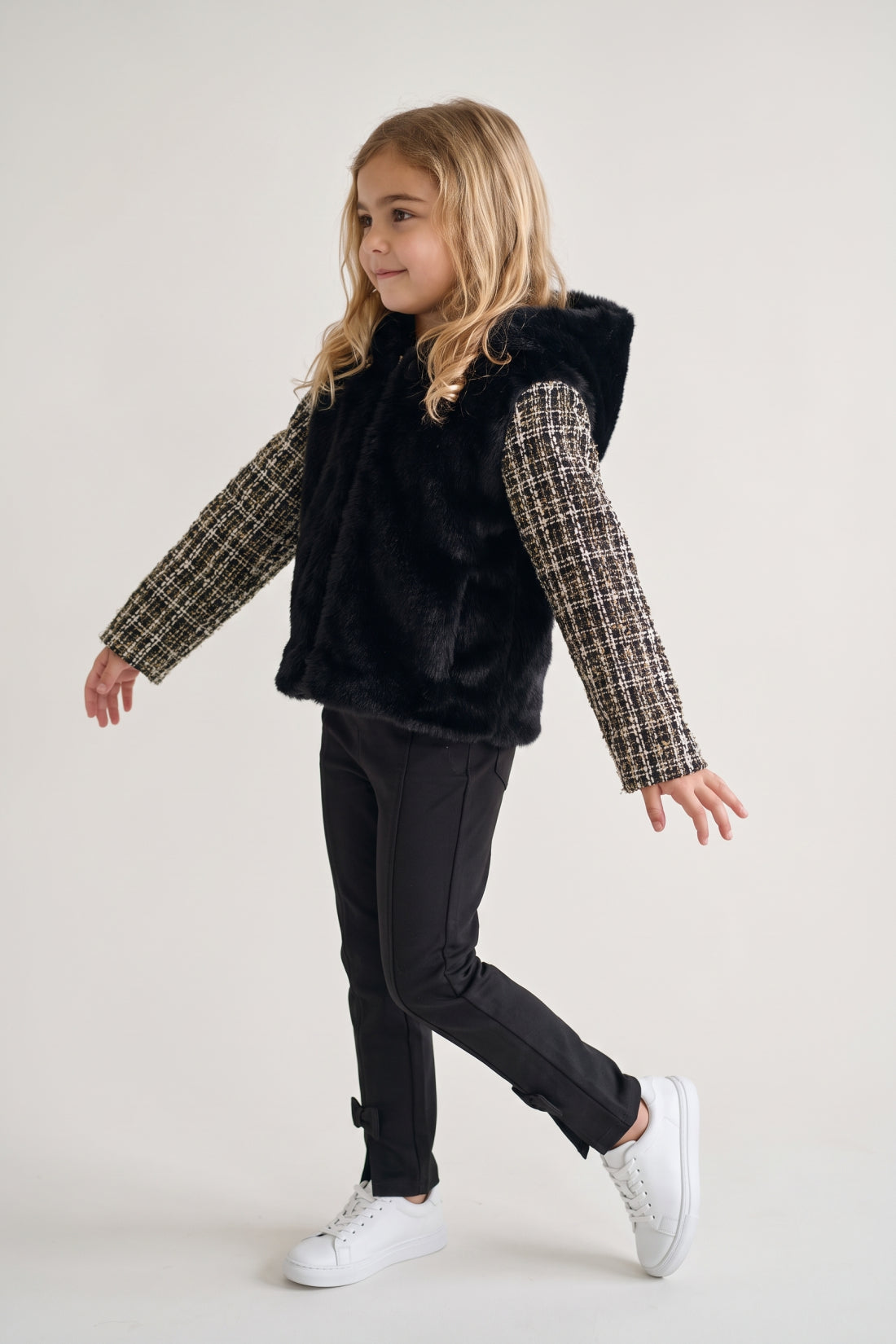 Black Fur Hooded Full Sleeve Jacket