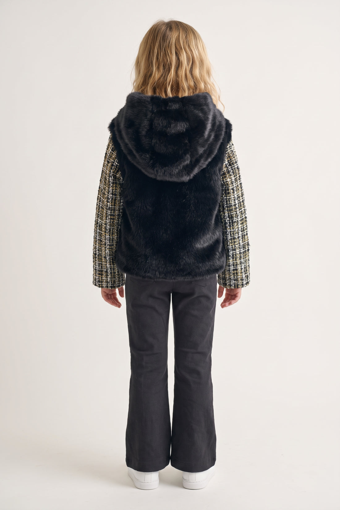 Black Fur Hooded Full Sleeve Jacket