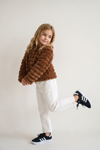 Brown Faux Fur Button Front Jacket