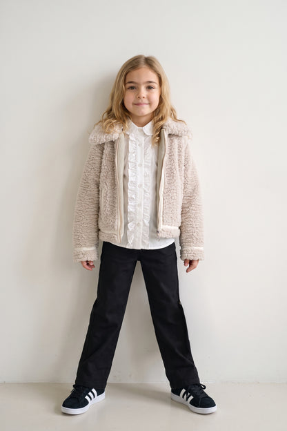 Beige Faux Fur Shirt Collar Jacket