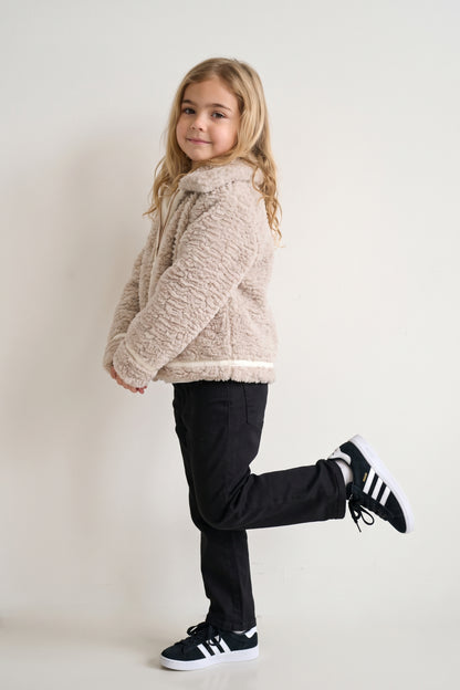 Beige Faux Fur Shirt Collar Jacket