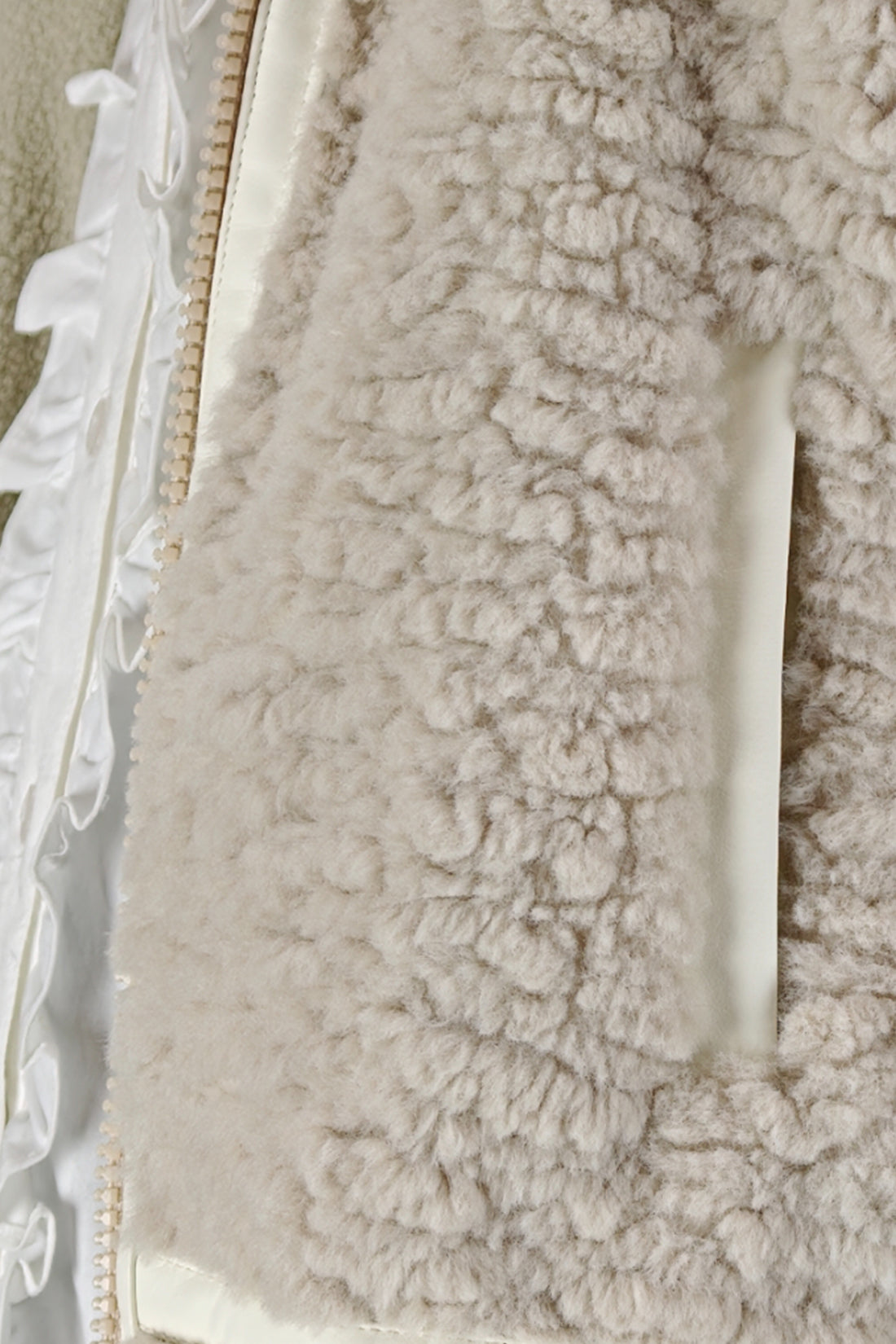 Beige Faux Fur Shirt Collar Jacket