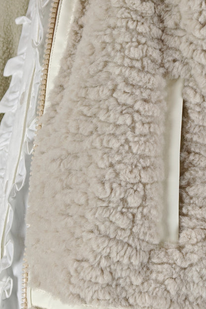 Beige Faux Fur Shirt Collar Jacket