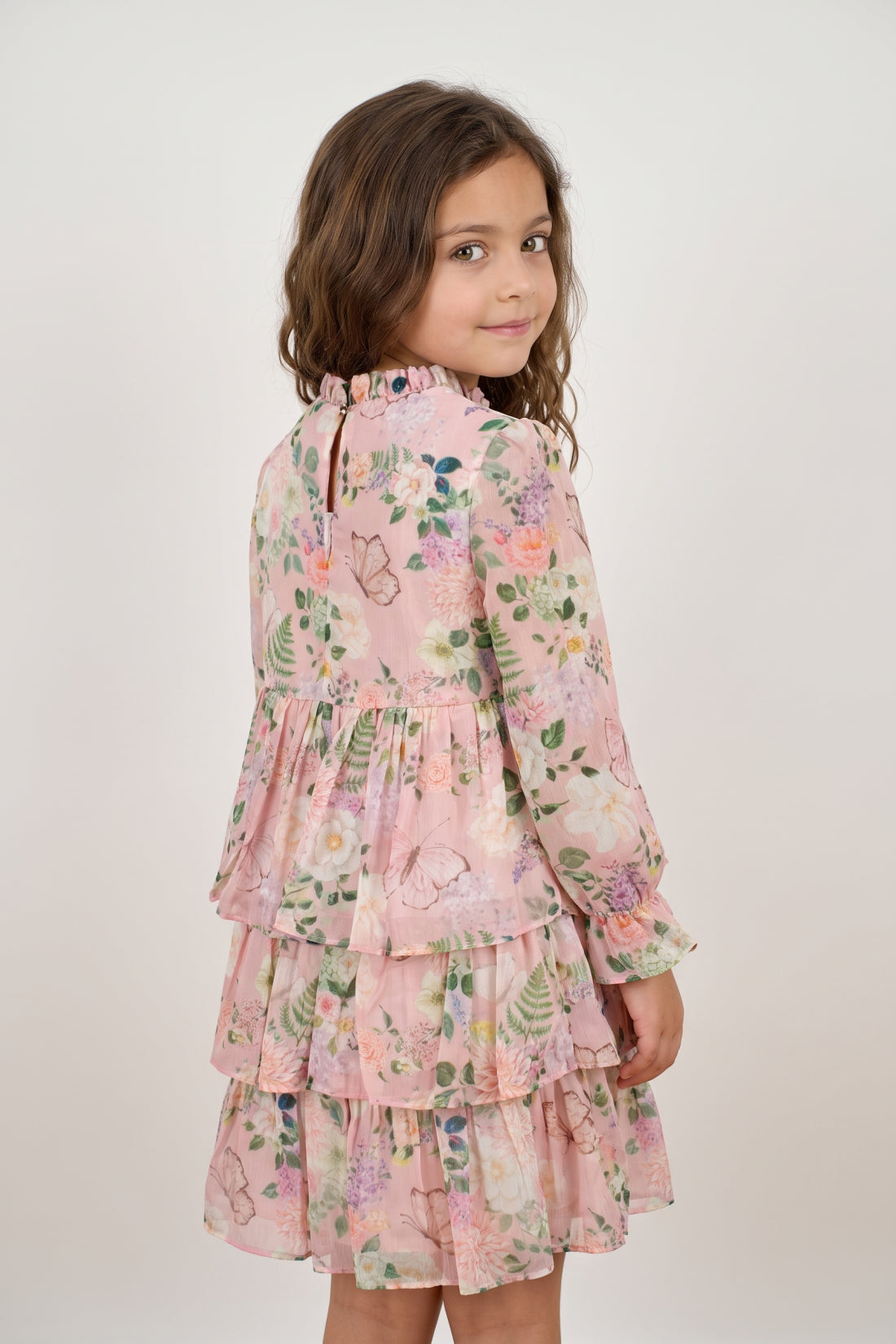 Girls Multicolour Chiffon Button Front Dress