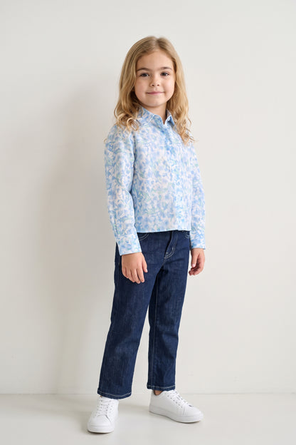 Girls Multicolour Printed Chiffon Full Sleeve Top
