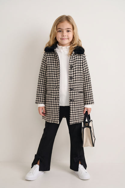 Girls Multicolour Boucle Satin-Lined Buttoned Overcoat