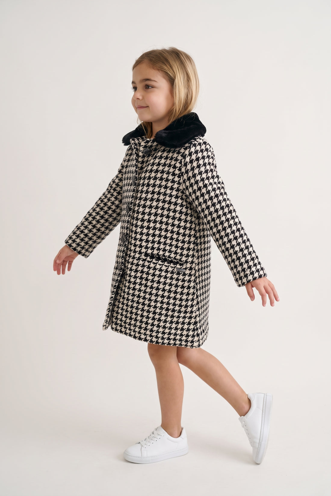Girls Multicolour Boucle Satin-Lined Buttoned Overcoat