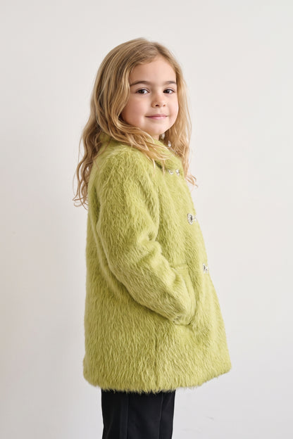 Girls Green Boucle Peter Pan Collar Overcoat