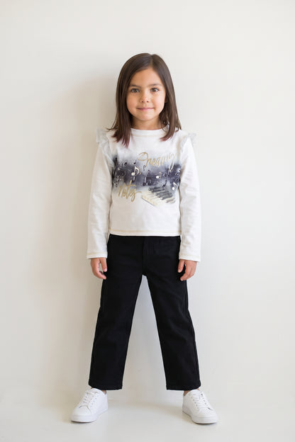 Girls White Embroidered French Terry Sweatshirt