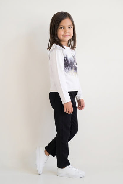 Girls White Embroidered French Terry Sweatshirt