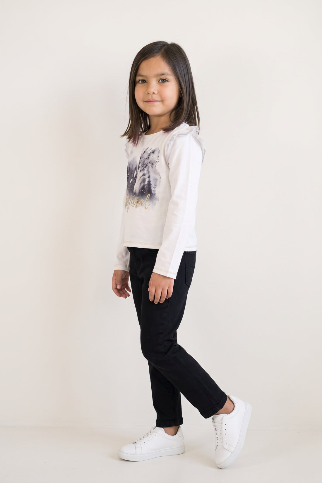 Girls White Embroidered French Terry Sweatshirt