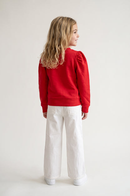 Girls Red Embellished Cotton Fleece Sweatshirt