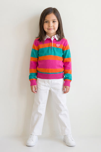 Girls Multicolour Knitted Collar Sweatshirt