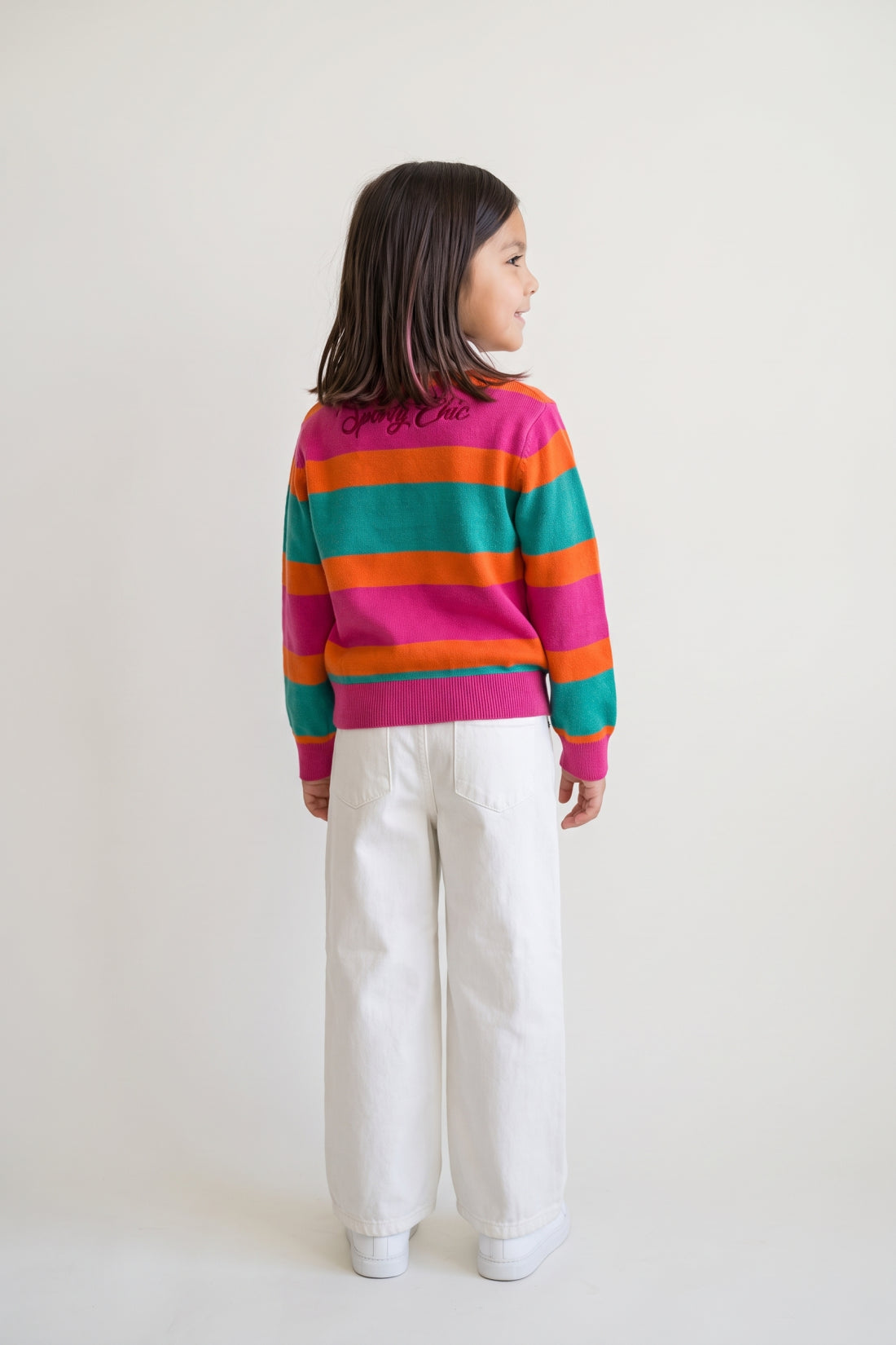 Girls Multicolour Knitted Collar Sweatshirt