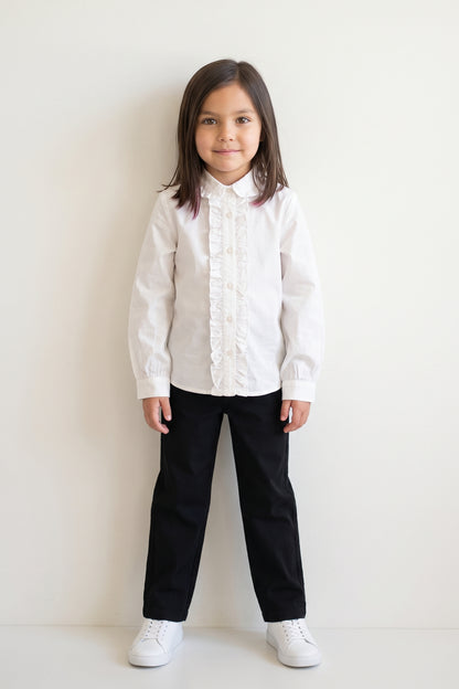 Girls White Cotton Poplin Full Sleeve Top