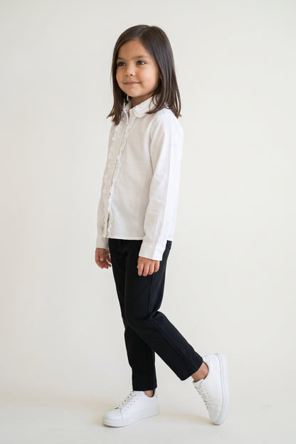 Girls White Cotton Poplin Full Sleeve Top
