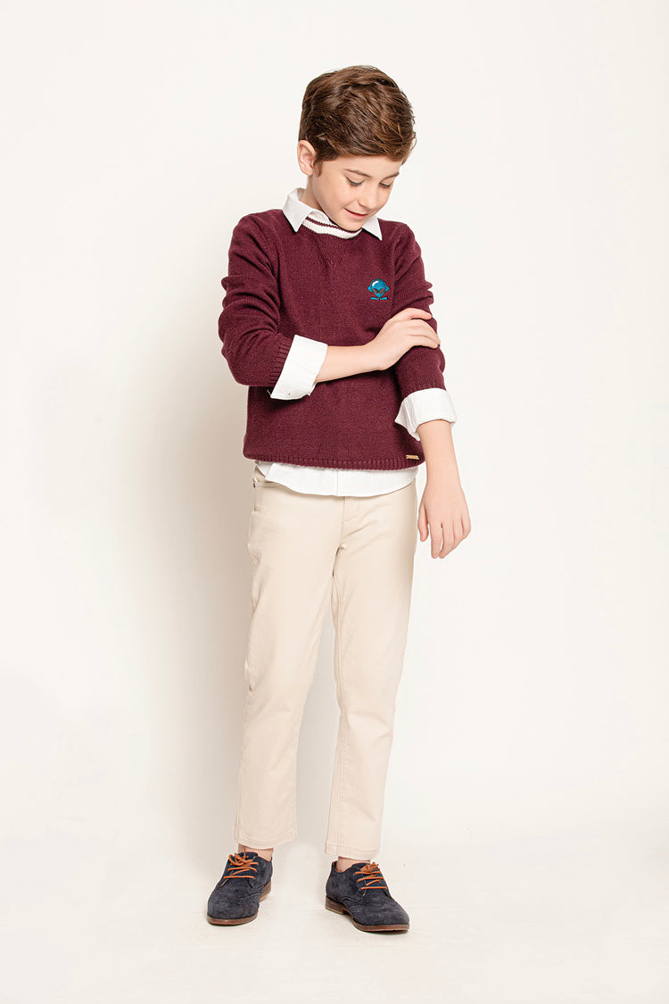 Kids Boys Beige Woven Cotton Trouser