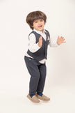 One Friday Baby Boys Navy Blue Mickey Print Cotton Shirt With Trousers & Waistcoat