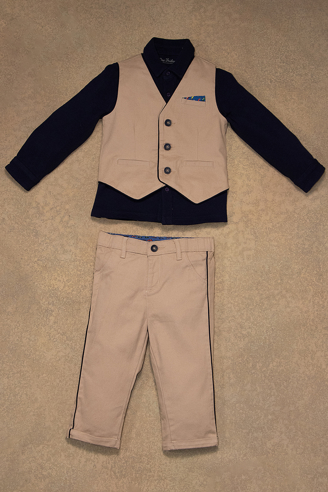 Baby Boys Beige Solid Waistcoat T-Shirt With Trouser