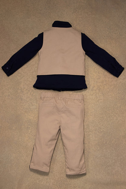 Baby Boys Beige Solid Waistcoat T-Shirt With Trouser