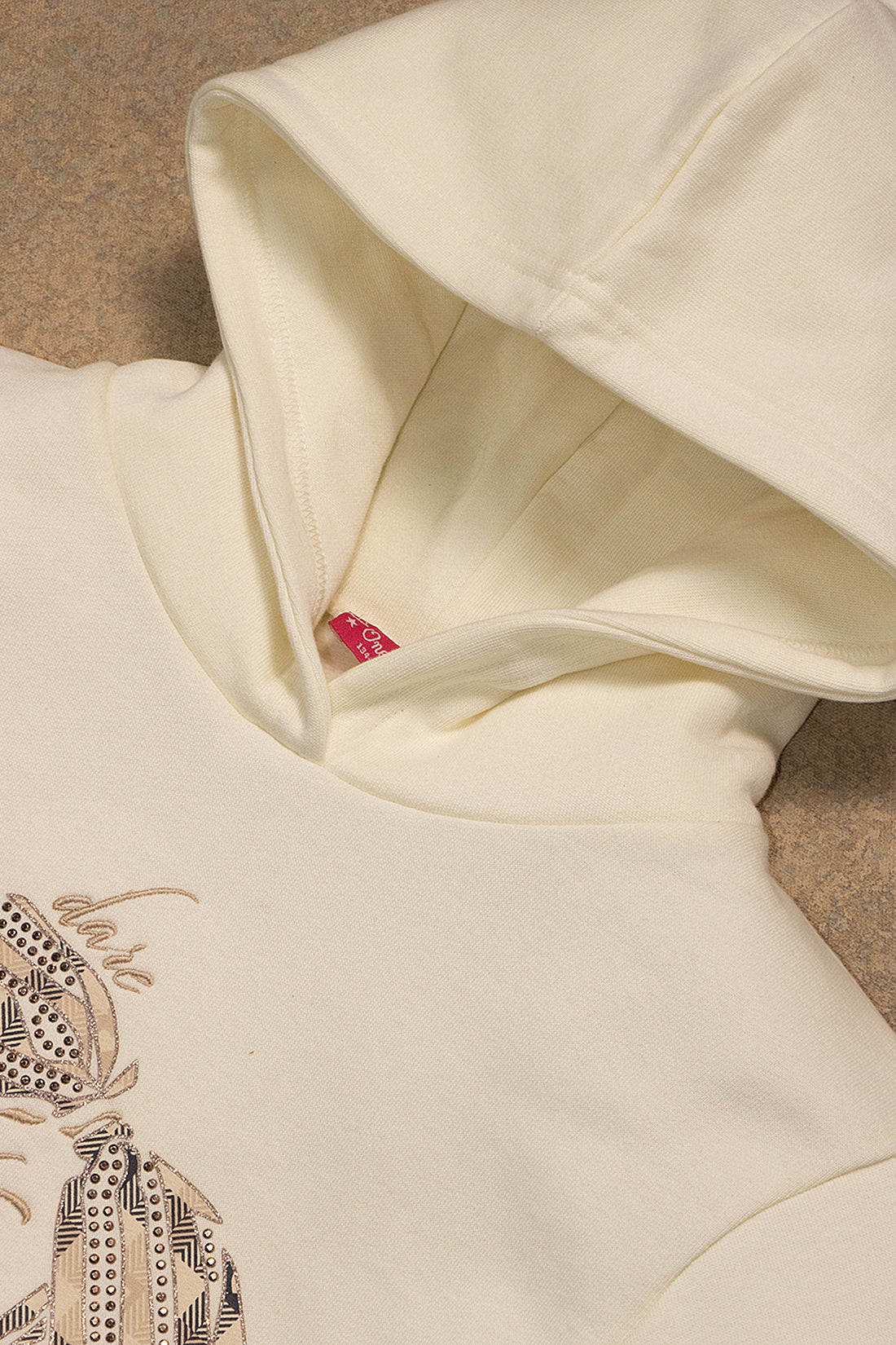 Girls Off White Solid  Sweatshirt With Trouser