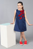 One Friday Kids Girls Navy Blue Sleeveless Dress With Flowers Applique