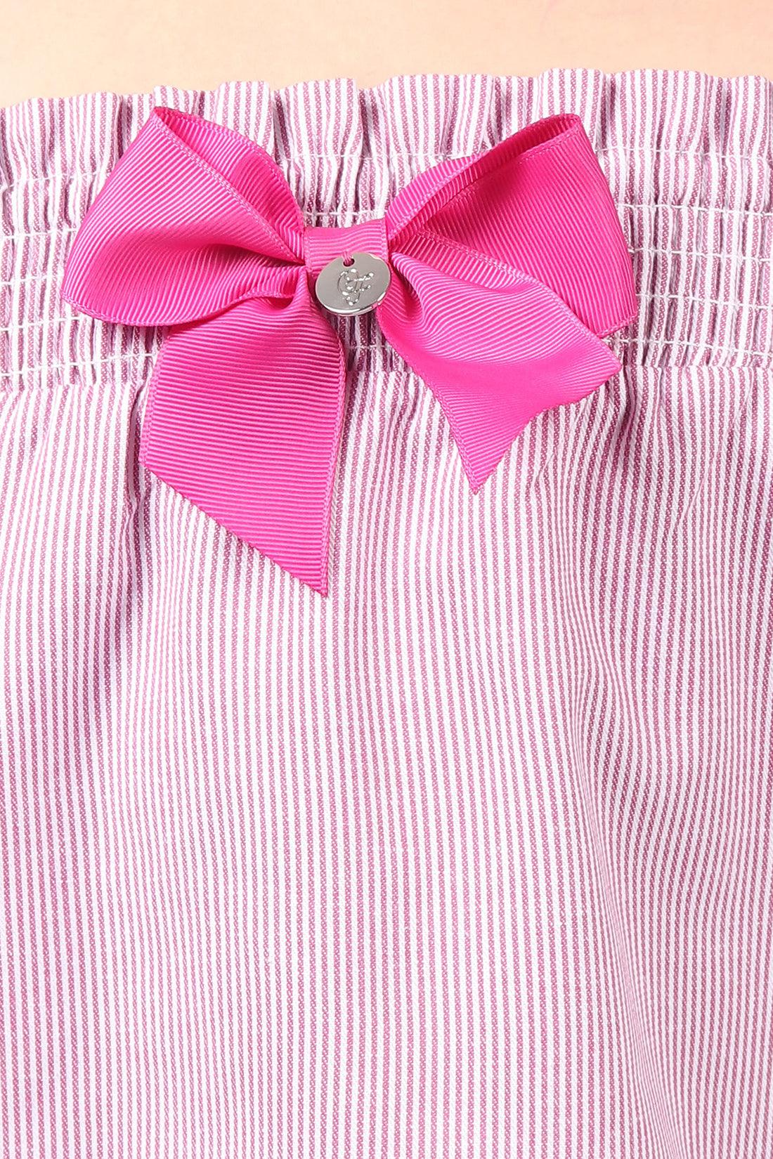 One Friday Kids Girls Pink Cotton Stripe Ruffle Sleeves Smocked Top