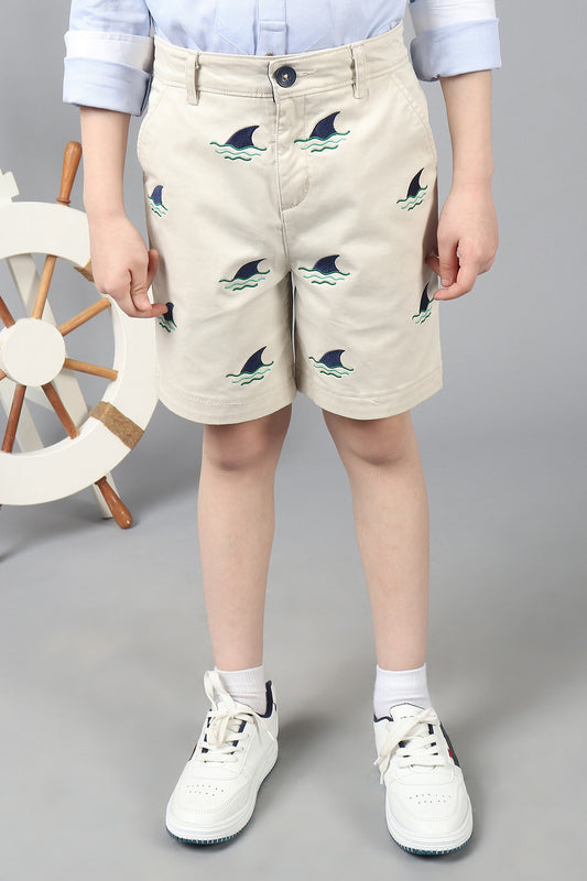 Kids Boys Beige Cotton Shorts