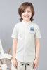 One Friday Kids Boys White Embroidered Chinese Collar Knit Short Sleeve Shirt