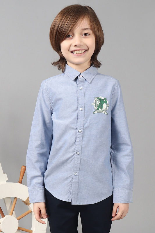 Kids Boys 100% Cotton Full Sleeve Blue Short With Bow-Tie and Hulk Embroidery