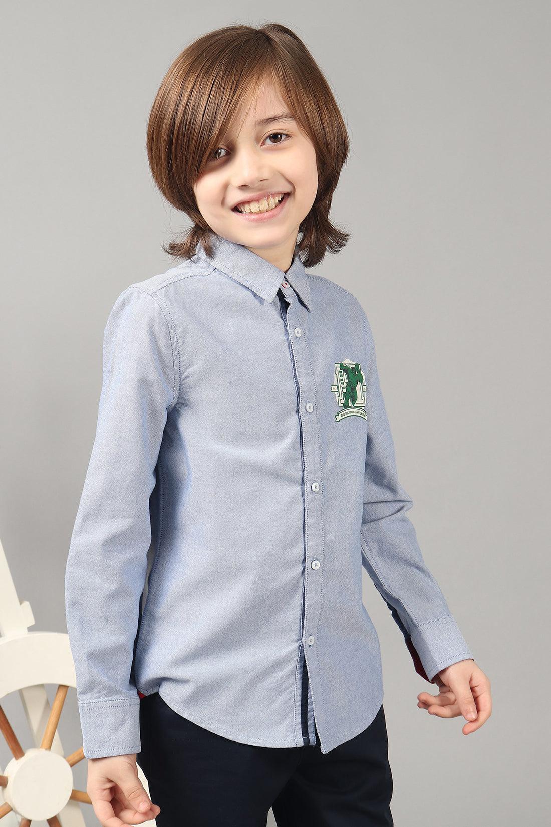 One Friday Kids Boys 100% Cotton Full Sleeve Blue Short With Bow-Tie and Hulk Embroidery