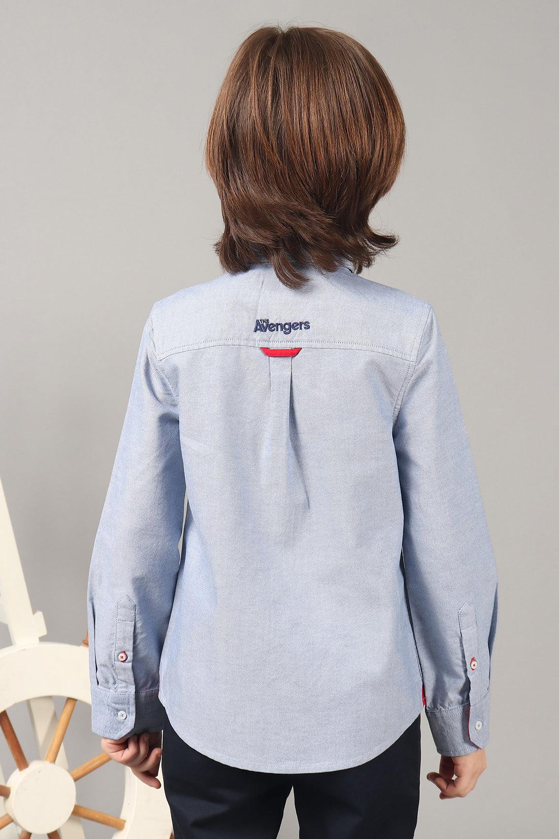One Friday Kids Boys 100% Cotton Full Sleeve Blue Short With Bow-Tie and Hulk Embroidery