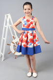 One Friday Kids Girls Floral Printed Fit & Flare Bow Dress